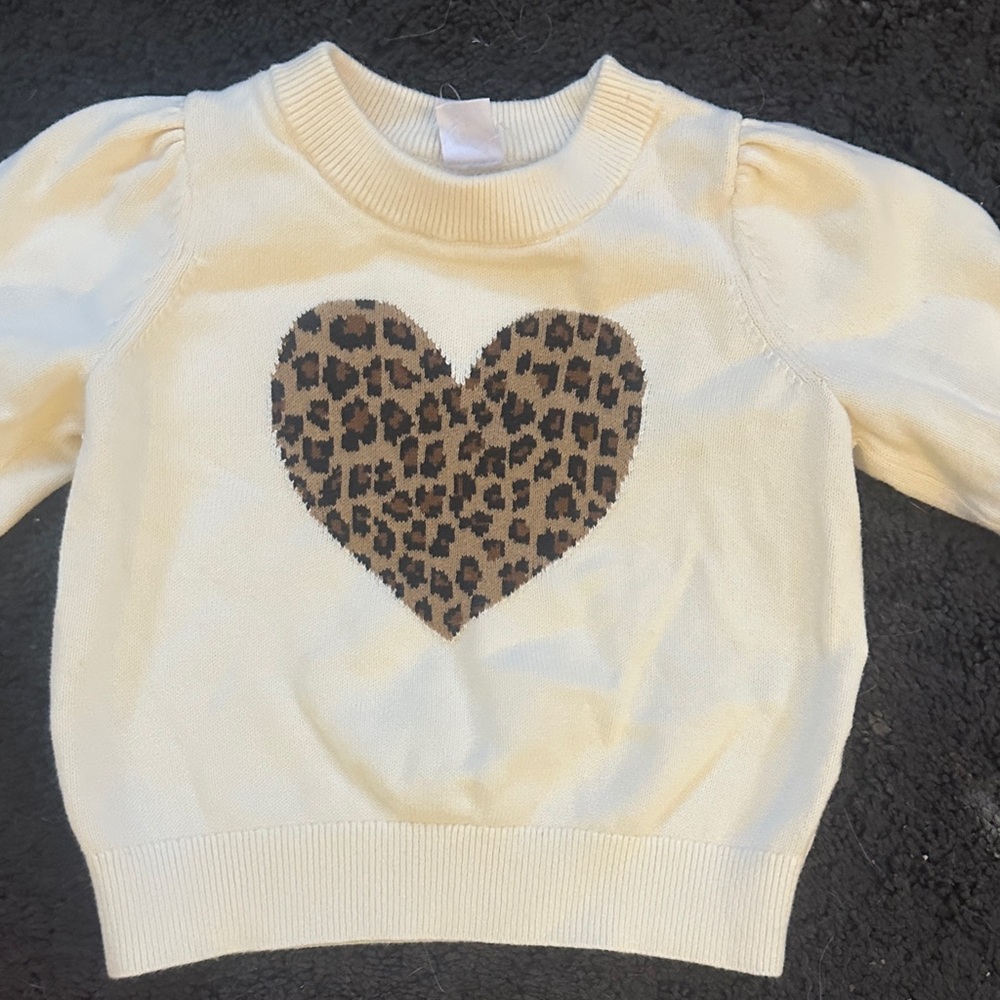 GAP Cream Sweater with Leopard Heart